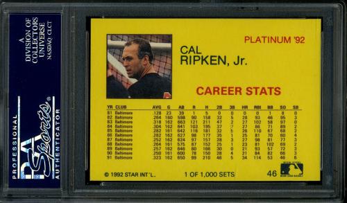1992 Star Platinum Edition #46 Cal Ripken Jr. PSA 10 #23935833 - Back
