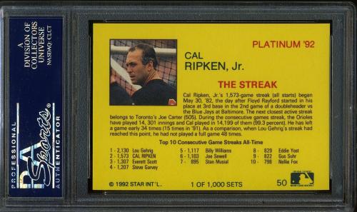 1992 Star Platinum Edition #50 Cal Ripken Jr. PSA 10 #22375809 - Back