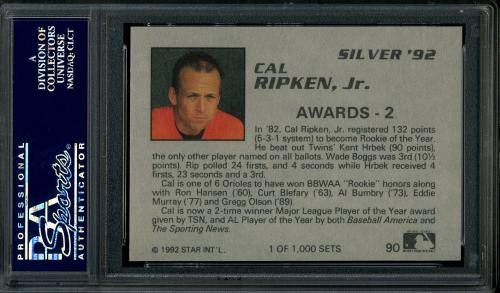 1992 Star Silver Edition #90 Cal Ripken Jr. PSA 10 #24342966 - Back