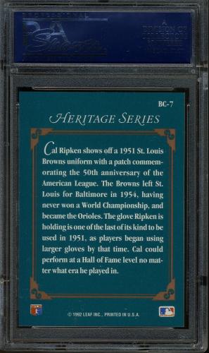 1992 Studio Heritage #BC7 Cal Ripken PSA 10 #21094603 - Back