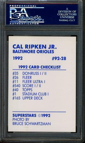 1992 Superstars #92-98 Cal Ripken, Jr. PSA 8 #22146937 - Back