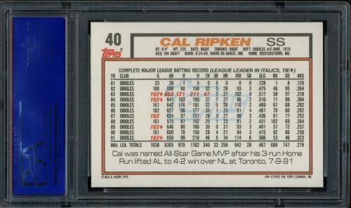 1992 Topps #040 Cal Ripken/Gehrig PSA 10 #90458355 - Back