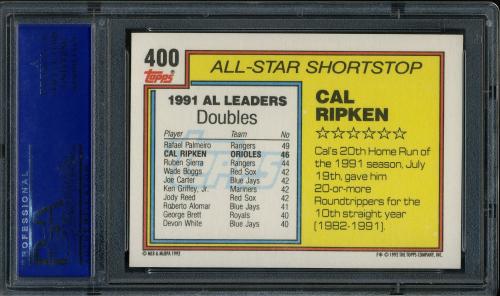 1992 Topps #400 Cal Ripken AS PSA 10 #30496231 - Back