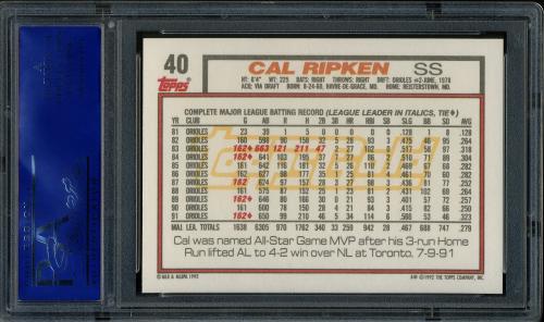 1992 Topps Gold #040 Cal Ripken/Gehrig PSA 10 #31407861 - Back