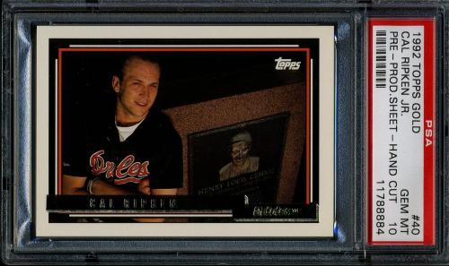 1992 Topps Gold Pre-Production Sheet #040 Cal Ripken/Gehrig PSA 10 #11788884