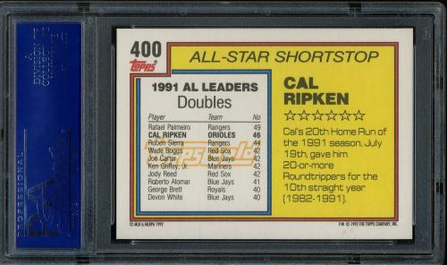 1992 Topps Gold Winners #400 Cal Ripken AS PSA 10 #04492076 - Back