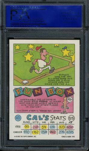 1992 Topps Kids #63 Cal Ripken [* print designation] PSA 10 #11788887 - Back