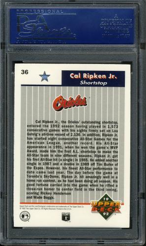 1992 Upper Deck FanFest #36 Cal Ripken PSA 10 #16300156 - Back