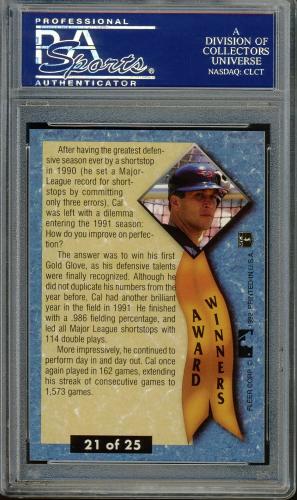 1992 Ultra Award Winners #21 Cal Ripken RevNeg PSA 10 #23594863 - Back