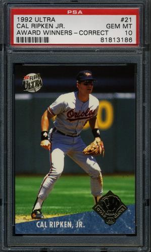 1992 Ultra Award Winners #21 Cal Ripken COR PSA 10 #81813186