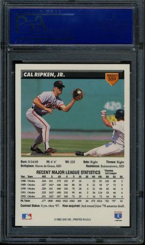 1993 Donruss #559 Cal Ripken PSA 10 #06459534 - Back
