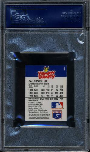 1993 Humpty Dumpty Canadian #1 Cal Ripken PSA 10 #21542474 - Back