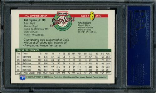 1993 Milk Bone Super Stars #12 Cal Ripken PSA 10 #20367908 - Back