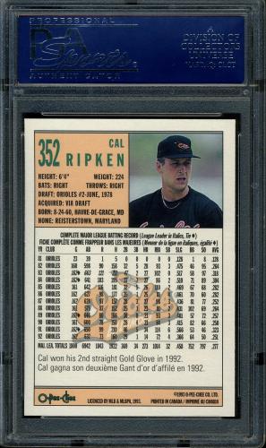 1993 O-Pee-Chee #352 Cal Ripken PSA 10 #17639552 - Back