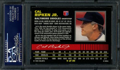 1993 Post #9 Cal Ripken PSA 10 #22346686 - Back