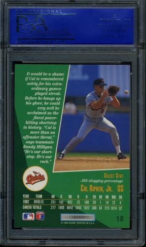 1993 Select #18 Cal Ripken PSA 10 #12002593 - Back