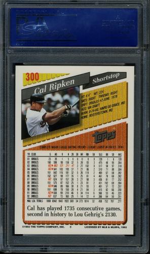 1993 Topps Inaugural Marlins #300 Cal Ripken PSA 10 #15088598 - Back