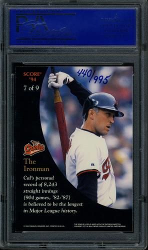 1994 Burger King Ripken #7 Cal Ripken-The Ironman Autograph PSA Authentic #90529932 - Back