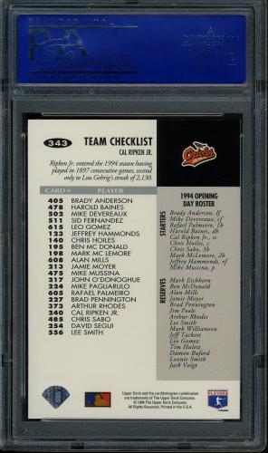 1994 Collector's Choice Silver Signature #343 Cal Ripken TC PSA 10 #81438597 - Back