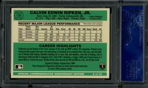 1994 Donruss Anniversary '84 #6 Cal Ripken PSA 10 #16266092 - Back