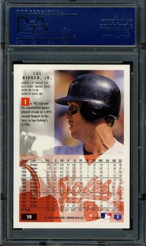 1994 Fleer #19 Cal Ripken PSA 10 #19331923 - Back