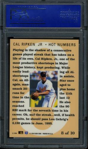 1994 Flair Hot Numbers #8 Cal Ripken PSA 10 #60064621 - Back