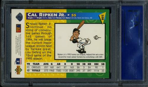1994 Fun Pack #108 Cal Ripken PSA 10 #60107043 - Back