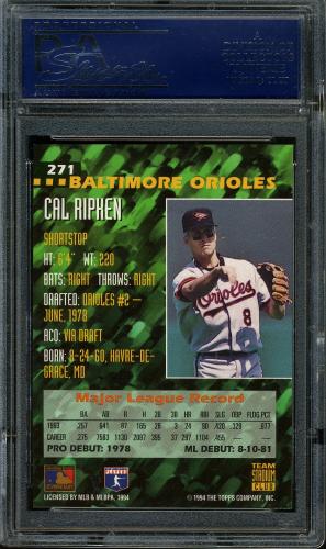 1994 Stadium Club Team #271 Cal Ripken PSA 10 #20839640 - Back