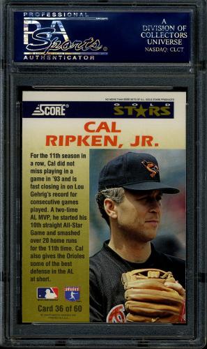 1994 Score Gold Stars #36 Cal Ripken PSA 10 #22297945 - Back