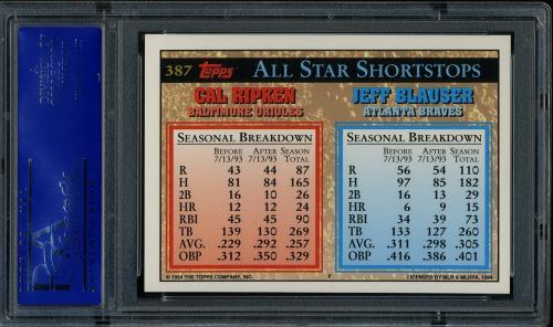 1994 Topps #387 C.Ripken/J.Blauser AS PSA 10 #81327825 - Back