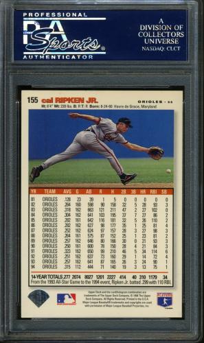 1995 Collector's Choice SE Gold Signature #155 Cal Ripken PSA 10 #22167292 - Back