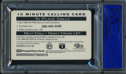 1995 Classic $10 Phone Cards #2 Cal Ripken Jr. (batting, orange jersey) PSA 10 #30980089 - Back