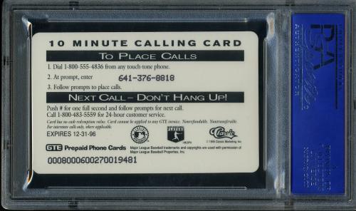 1995 Classic $10 Phone Cards #3 Cal Ripken Jr. (batting, white jersey) PSA 10 #30980090 - Back