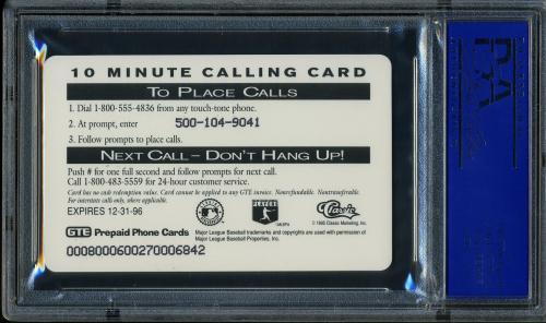 1995 Classic $10 Phone Cards #4 Cal Ripken Jr. (running) PSA 9 #11789027 - Back