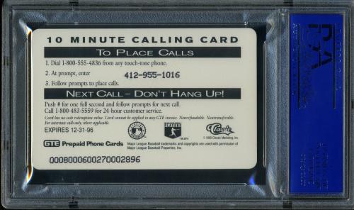 1995 Classic $10 Phone Cards #5 Cal Ripken Jr. (throwing) PSA 10 #30980091 - Back