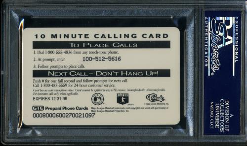 1995 Classic $10 Phone Cards Cal Ripken Jr. (black jersey) PSA 10 #23938130 - Back