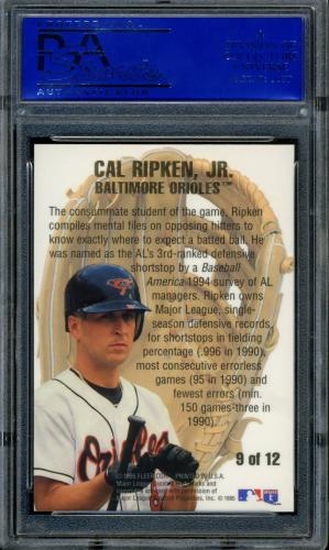 1995 Flair Hot Gloves - No Gold Foil #9 Cal Ripken PSA 9 #30980103 - Back