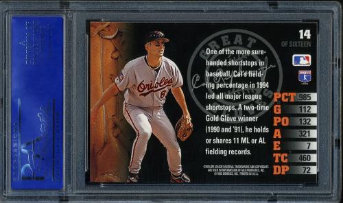1995 Leaf Great Gloves #14 Cal Ripken PSA 10 #90611670 - Back