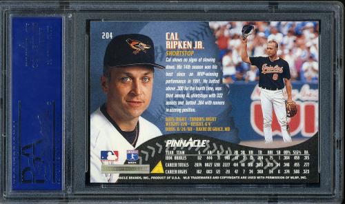 1995 Pinnacle #204 Cal Ripken PSA 10 #12560854 - Back