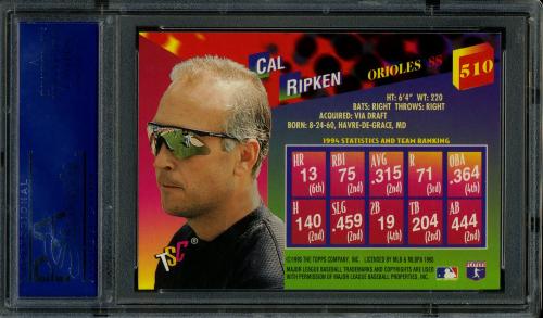 1995 Stadium Club #510 Cal Ripken EC PSA 10 #15623913 - Back