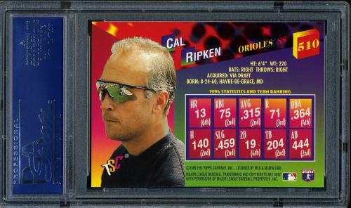 1995 Stadium Club #510 Cal Ripken EC PSA 10 #16342222 - Back