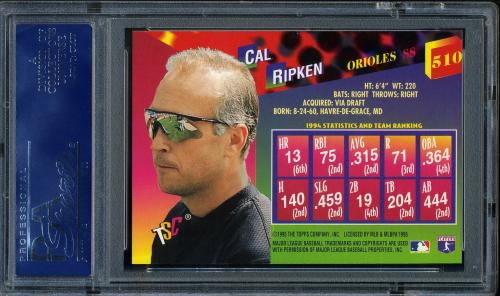 1995 Stadium Club #510 Cal Ripken EC PSA 10 #16350063 - Back