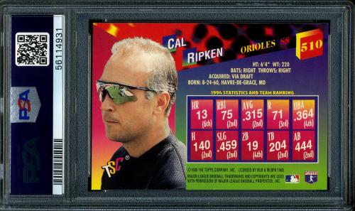 1995 Stadium Club Super Team World Series #510 Cal Ripken EC PSA 10 #56114931 - Back