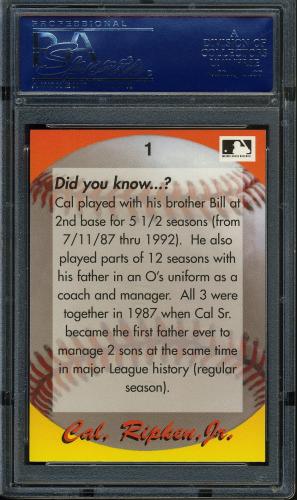 1995 Star Ripken 080 #001 Cal Ripken-Did you know...? PSA 10 #17250944 - Back