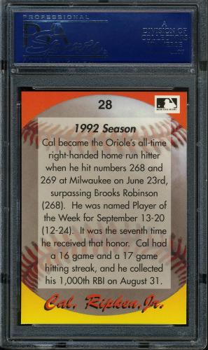 1995 Star Ripken 080 #028 Cal Ripken-1992 Season-1 PSA 10 #17250964 - Back