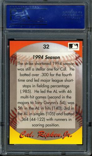 1995 Star Ripken 080 #032 Cal Ripken-1994 Season-1 PSA 10 #15004027 - Back
