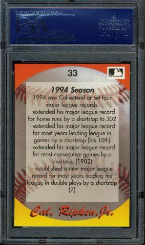 1995 Star Ripken 080 #033 Cal Ripken-1994 Season-2 PSA 10 #17250967 - Back