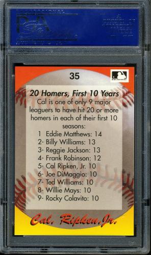1995 Star Ripken 080 #035 Cal Ripken-20 Homers, First 10 Years PSA 10 #15003927 - Back
