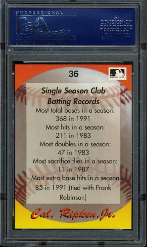 1995 Star Ripken 080 #036 Cal Ripken-Single Season Club Batting Records PSA 10 #17250968 - Back