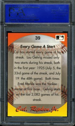 1995 Star Ripken 080 #039 Cal Ripken-Every Game A Start PSA 10 #11786550 - Back